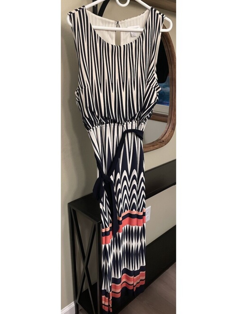 Christopher & Banks Blue White Orange Geometric Sleeveless Maxi Dress Sz XL